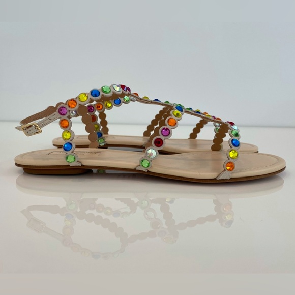 AQUAZZURA BEIGE TEQUILA CRYSTAL RAINBOW SANDALS SIZE IT 38 / US 8 NEW IN BOX! - Picture 9 of 16